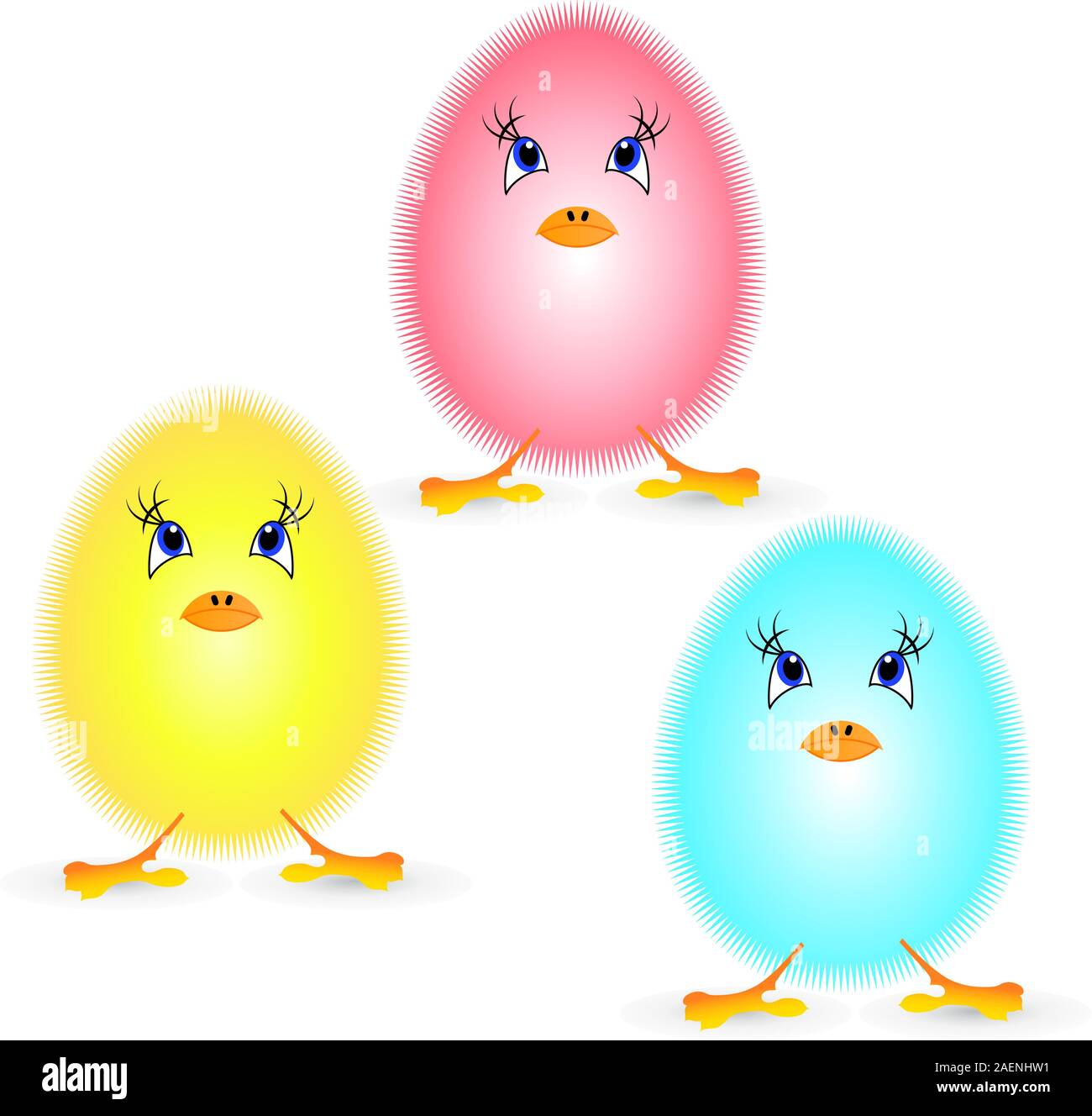 Small fluffy chickens on a white background Stock Vector