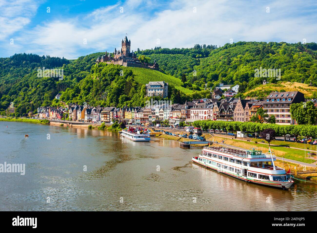 Cochem town aerial panoramic view in Moselle valley, Germany Stock Photo