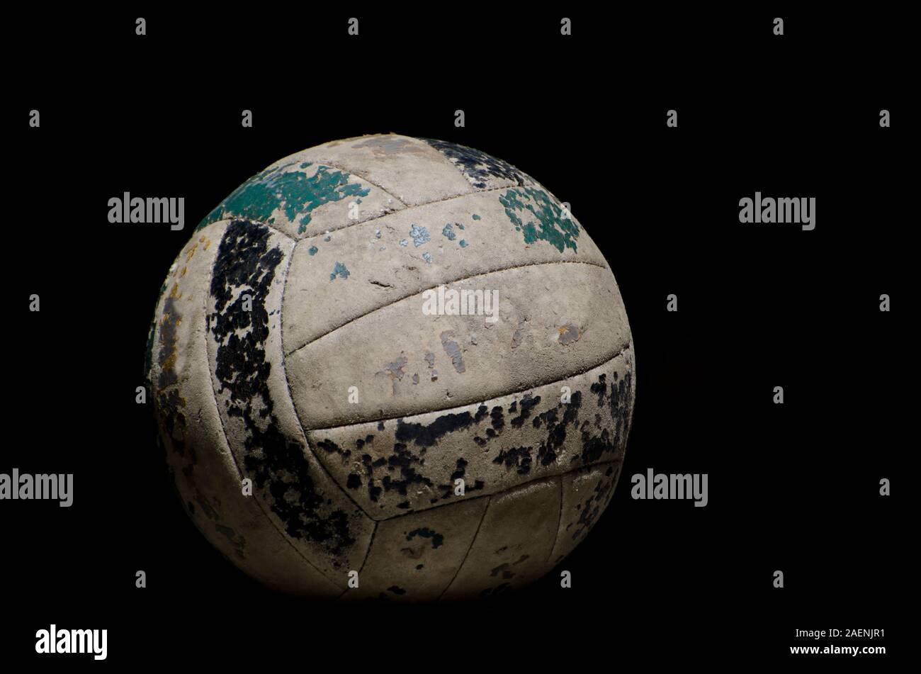 Old Football Made in Leather on Black Background Stock Photo - Alamy