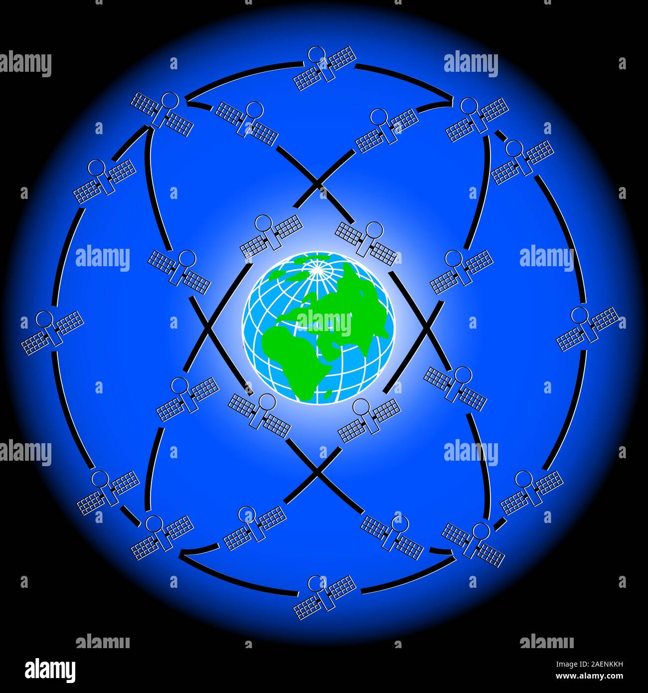 space satellites in eccentric orbits around the Earth. Stock Vector