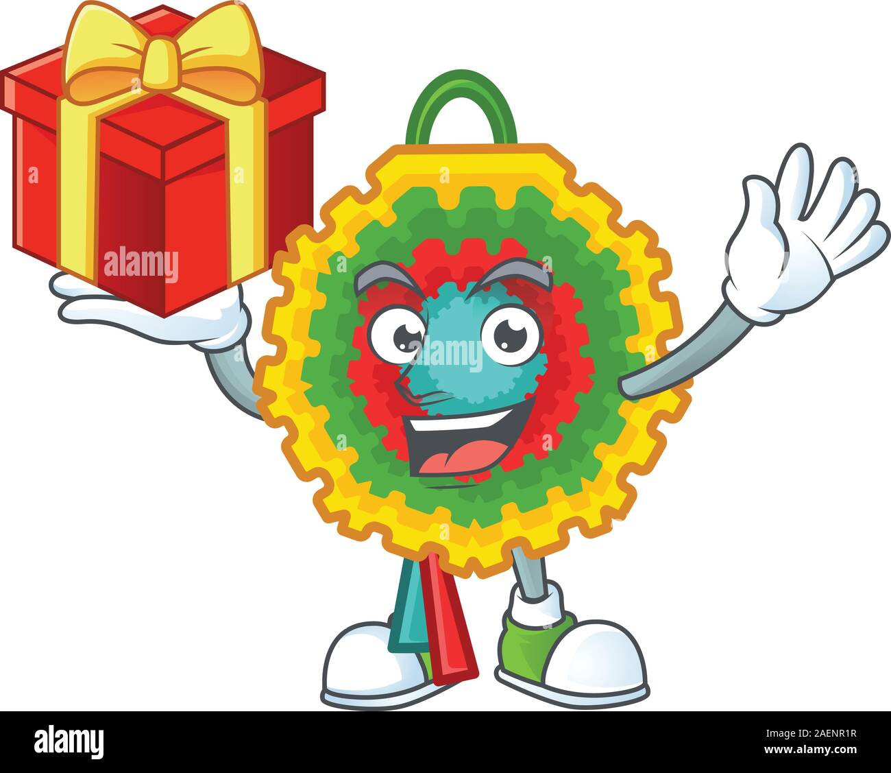 Mascot of pinata character up a gift Stock Vector