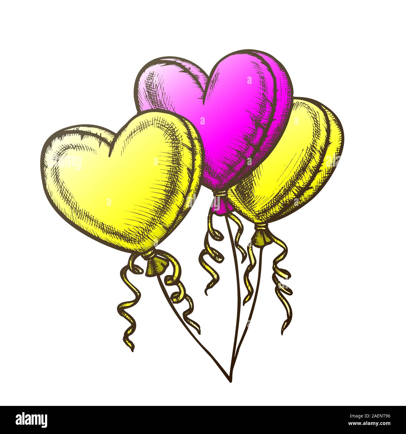 Balloons In Heart Shape With Ribbon Retro Vector Stock Vector Image ...