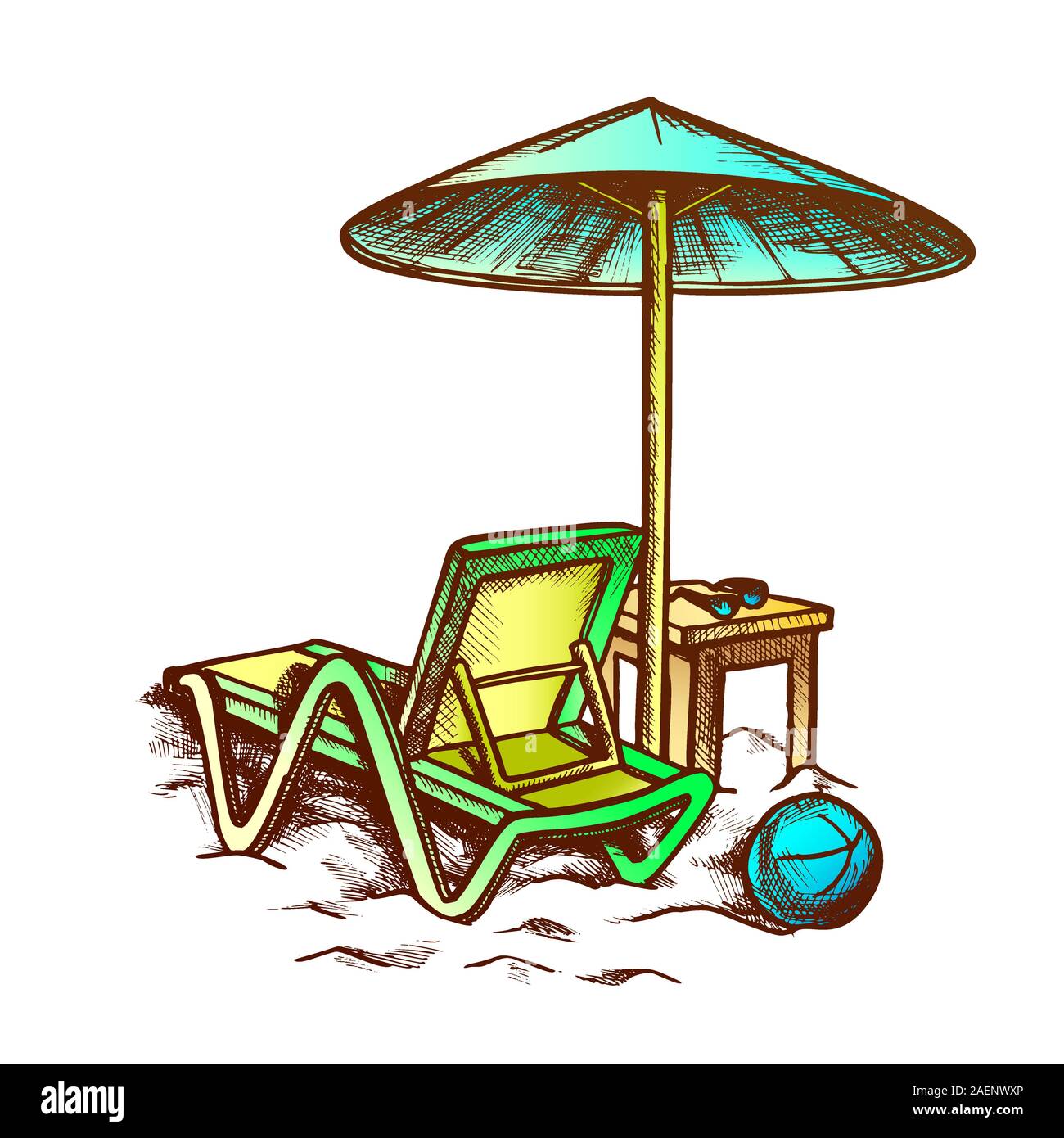 Beach Chair With Umbrella And Stool Retro Vector Stock Vector Image ...