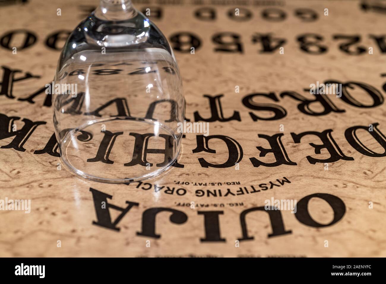 Glass on a Ouija Board Stock Photo Alamy