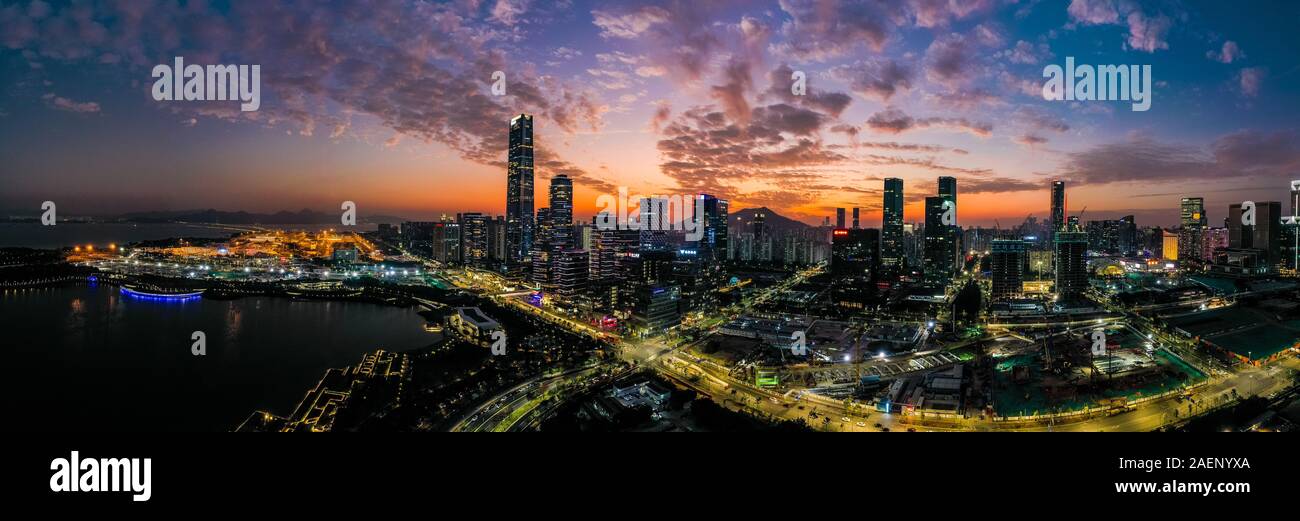 Panorama of Shenzhen Bay, China, Shenzhen Bay borders with Hong Kong a 45 minute bus ride away. Stock Photo