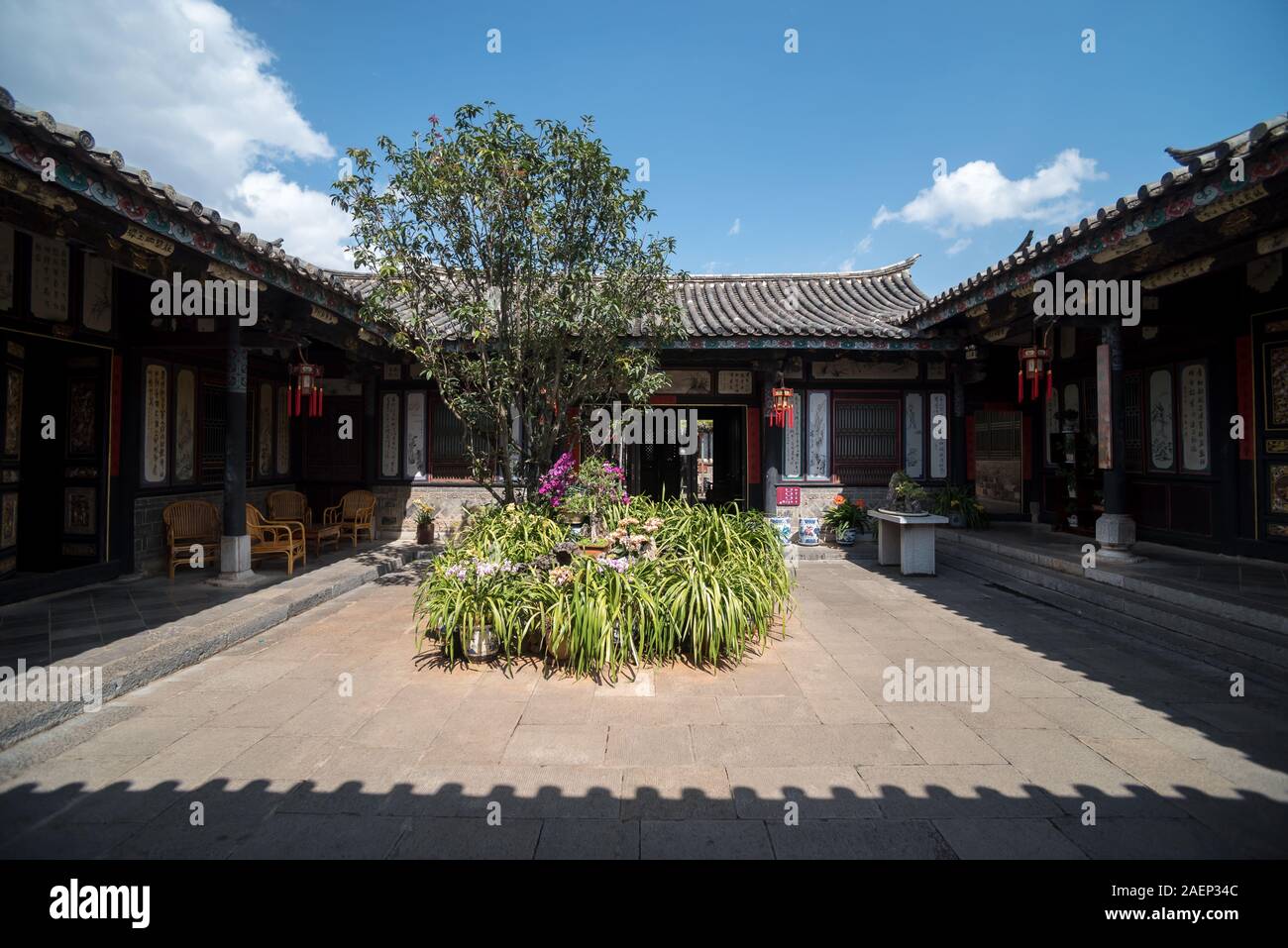 March 7, 2019: Garden in a historic building at the Chinese city of Jianshui, Yunnan, China Stock Photo