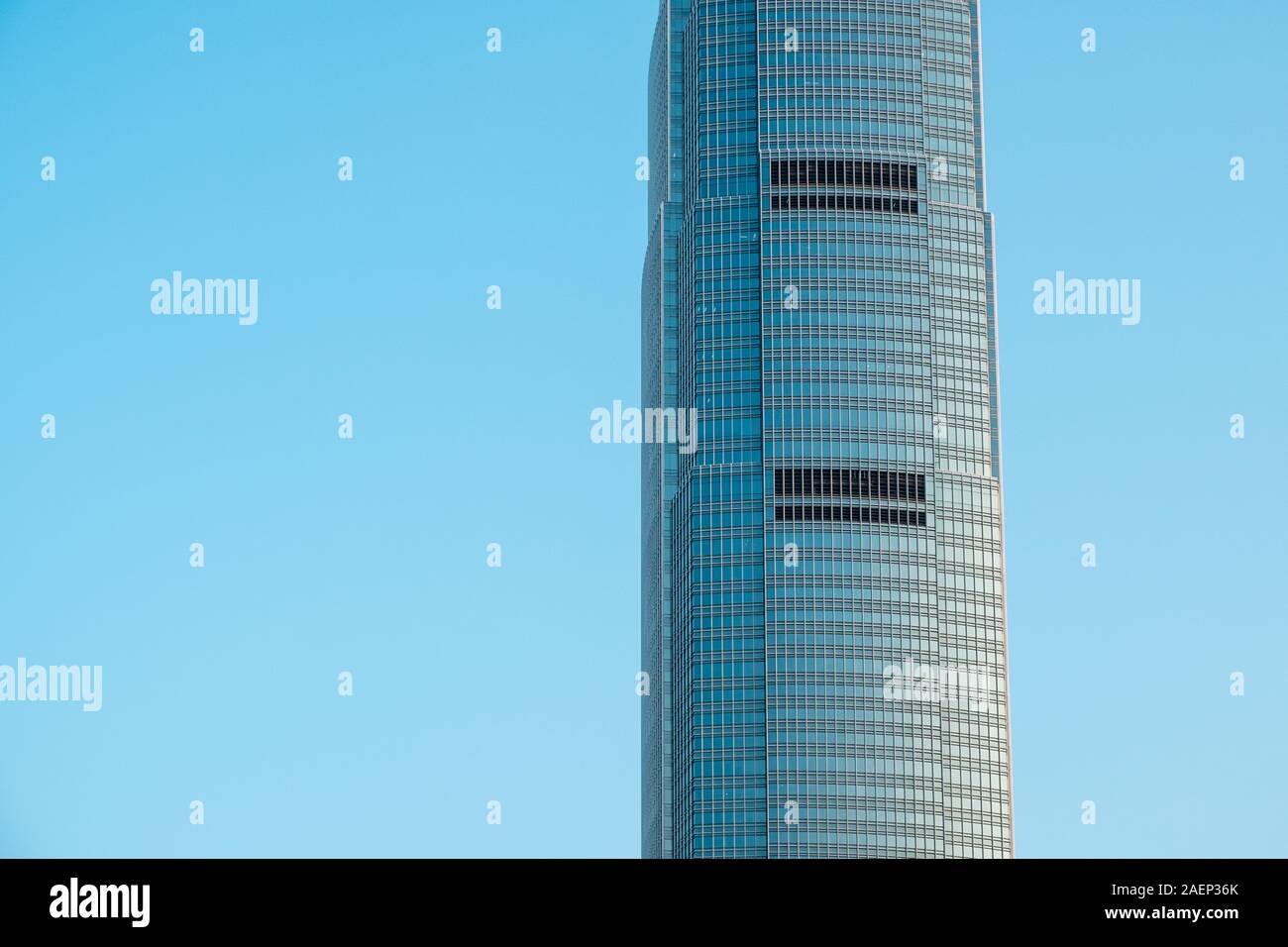 HongKong, China - November, 2019: Detail of the Two International Finance Centre skyscraper building in Hong Kong Stock Photo