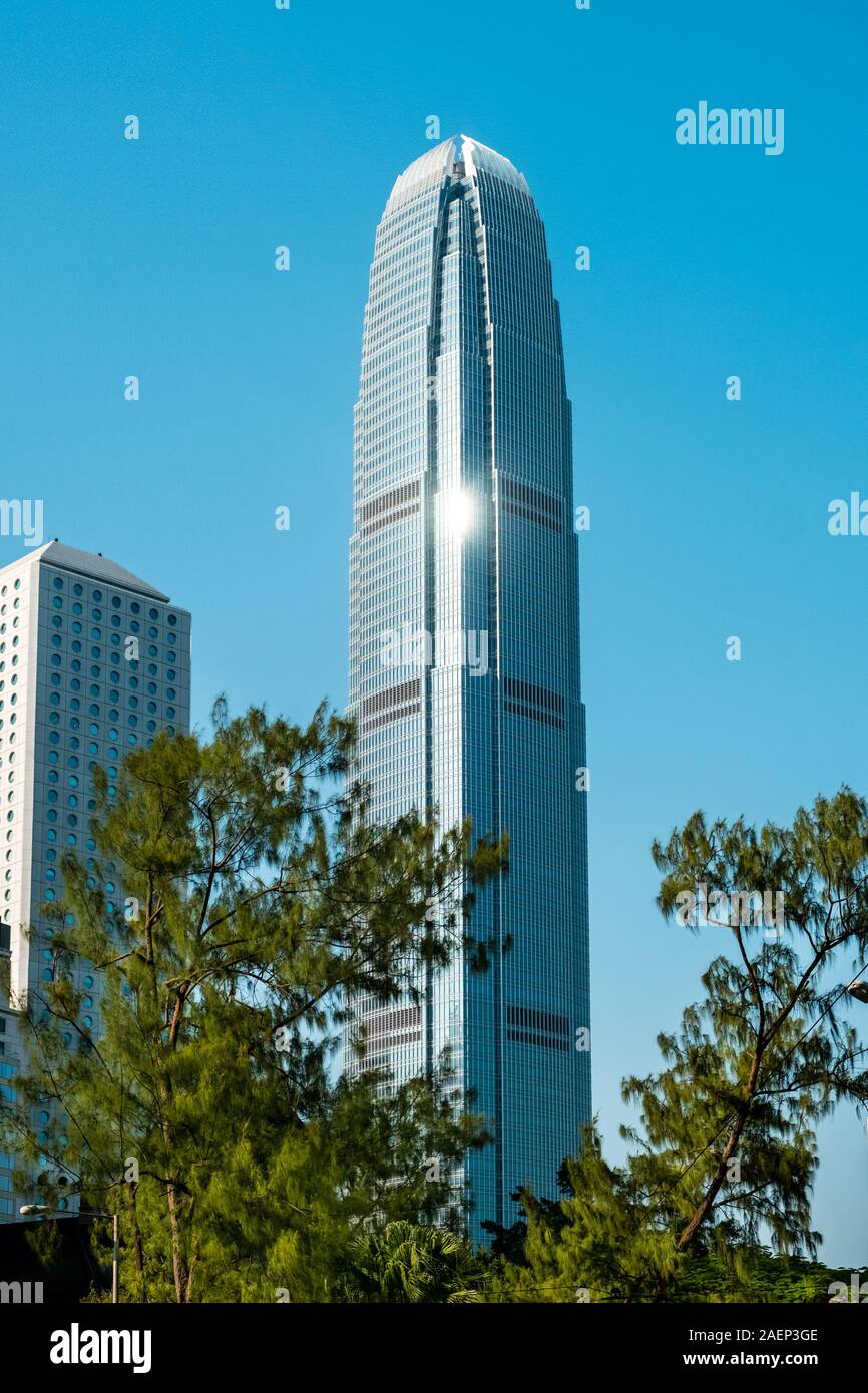 HongKong, China - November, 2019: Two International Finance Centre skyscraper building, Central. It is the second tallest building in Hong Kong. Stock Photo