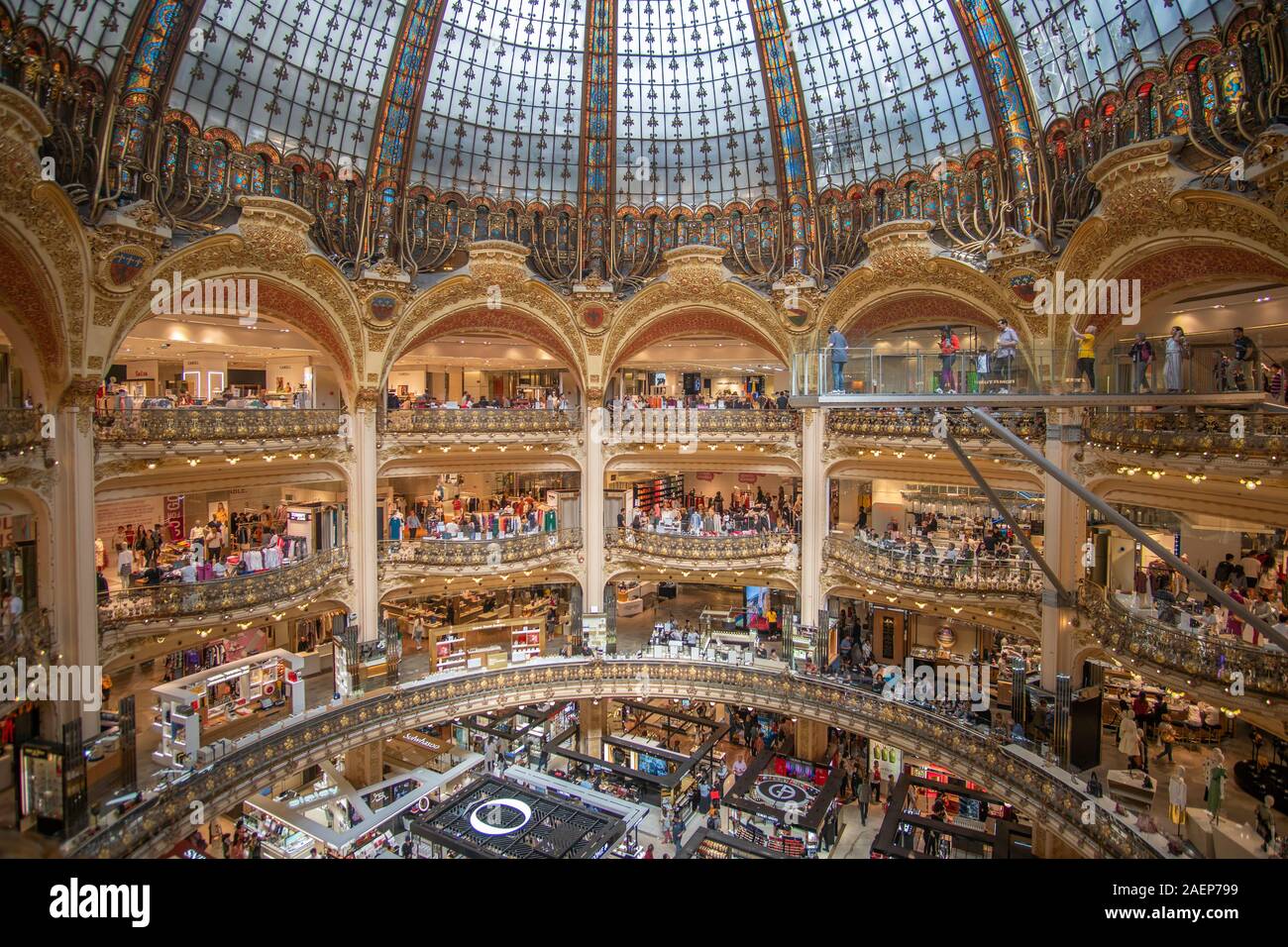 Wide Shot Inside Galleries Lafayette in Paris Stock Photo