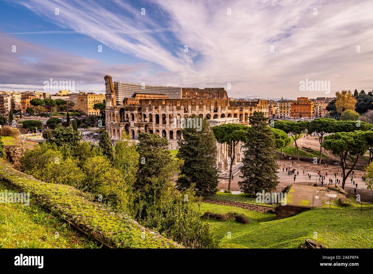 Beautiful Daylight Colosseum in Rome, cloudy, Italy Stock Photo