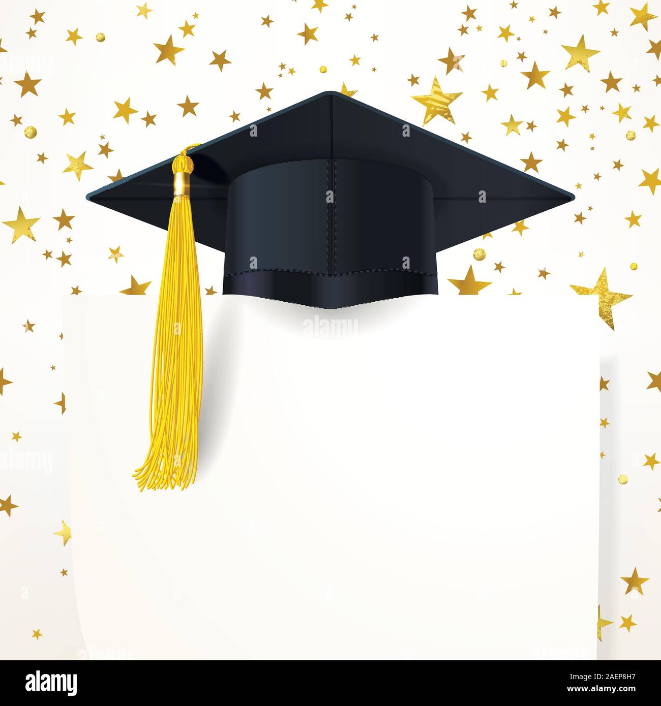 Graduate Cap With A Gold Tassel And Diploma On The Background Of Gold Stars Stock Vector Image