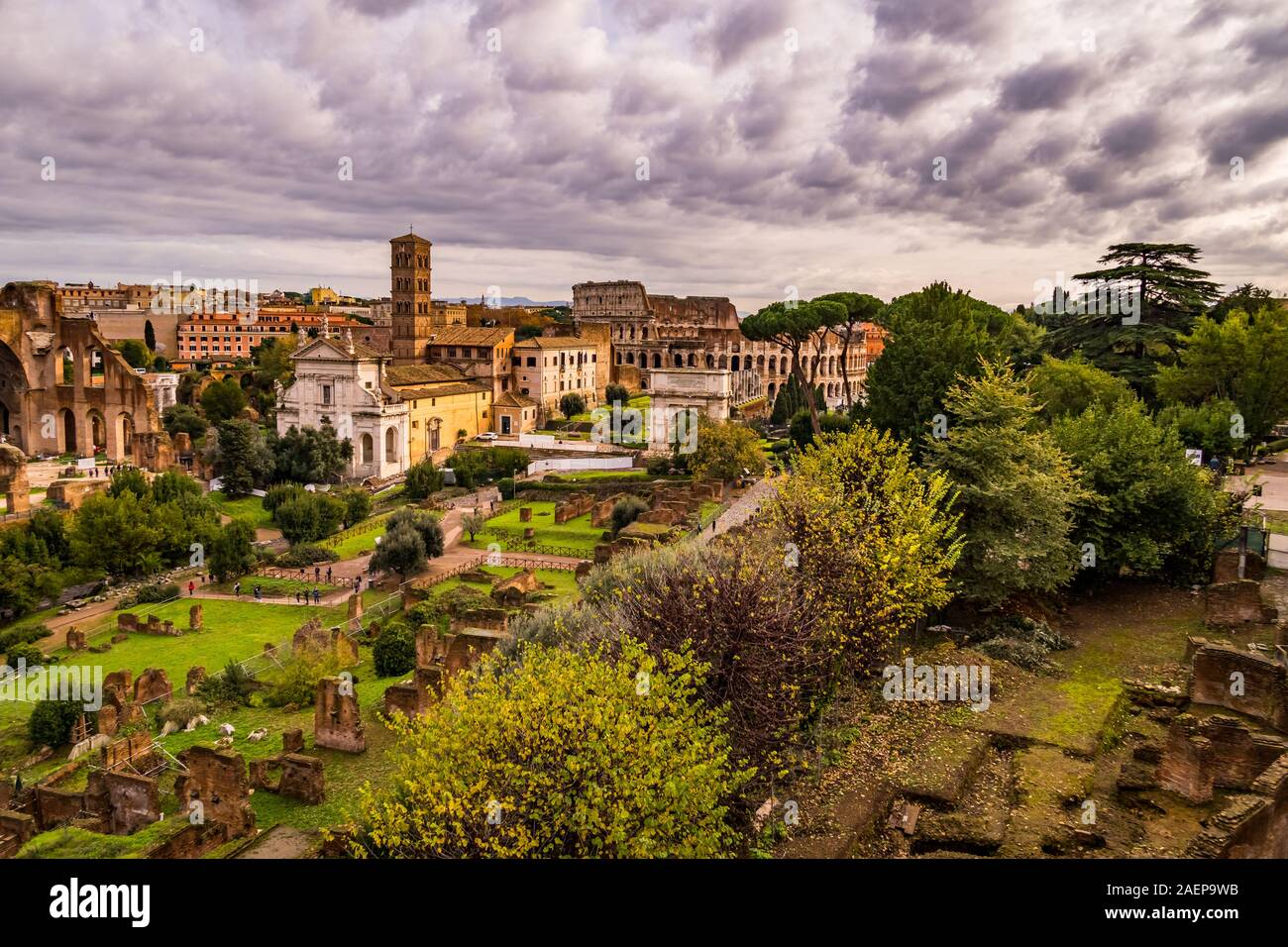 Panoramic view of the Roman Forum, Rome, Italy Stock Photo