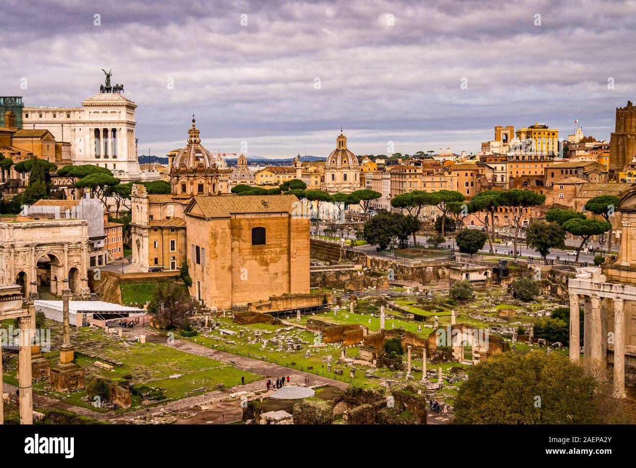 Panoramic view of the Roman Forum, Rome, Italy Stock Photo