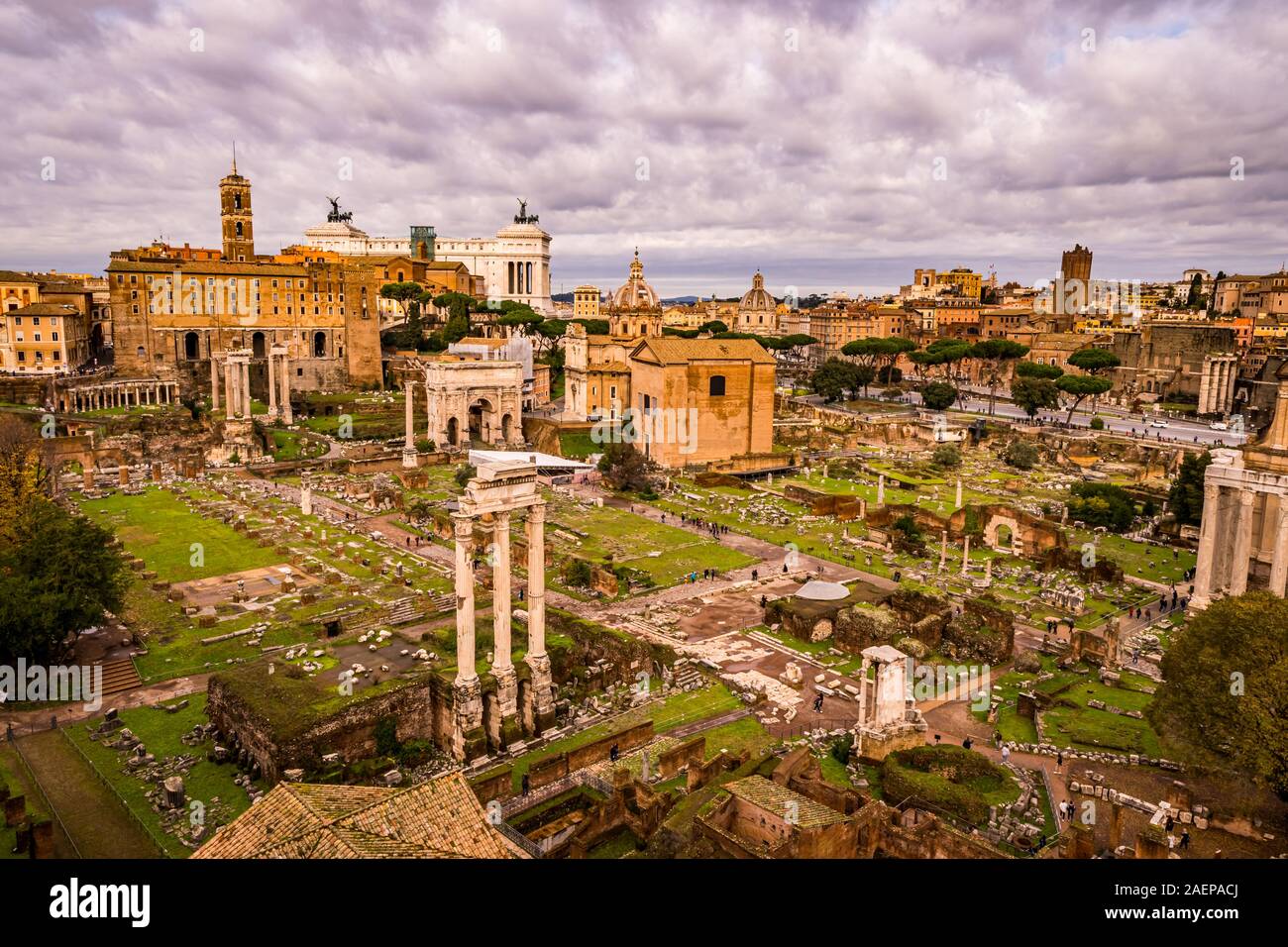 Panoramic view of the Roman Forum, Rome, Italy Stock Photo