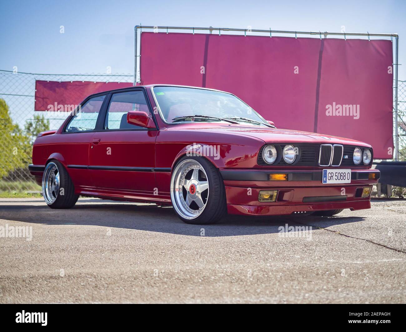 MONTMELO, SPAIN-SEPTEMBER 29, 2019: BMW 3 Series (E30) two-door sedan (Second generation of BMW 3 Series) Stock Photo