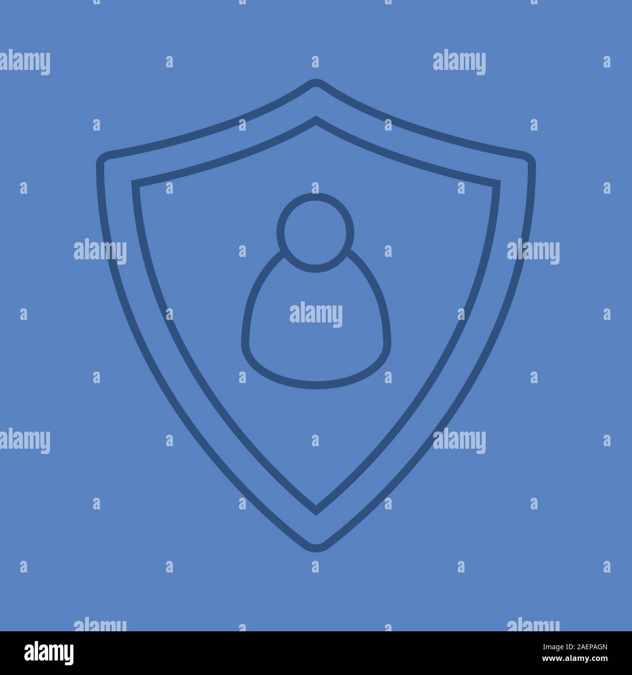 User security linear icon. Protection shield with man figure. Thin line ...