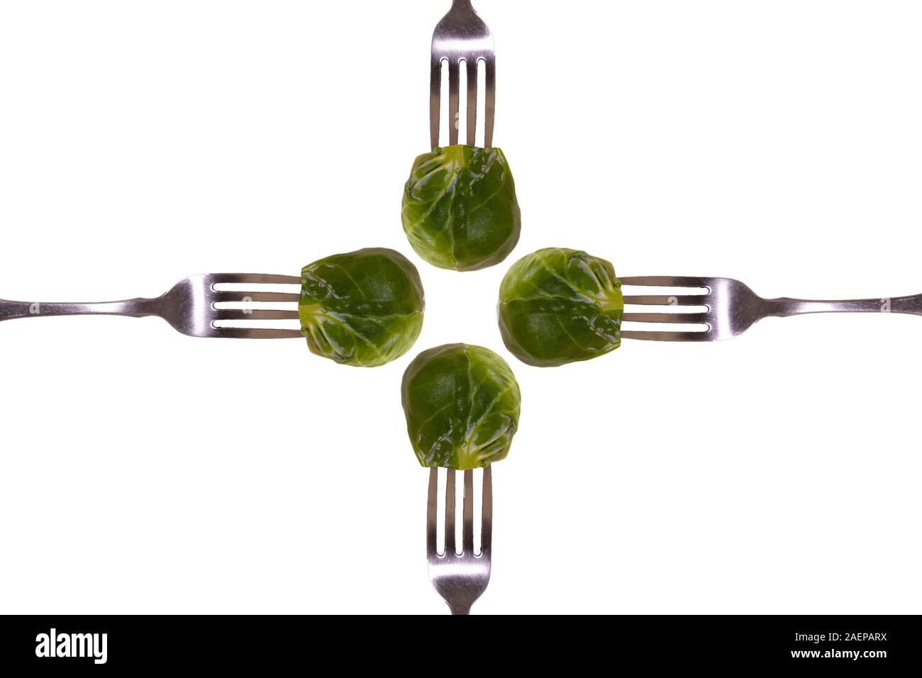 Food on forks.  Eat up and get all your nutrients! Stock Photo