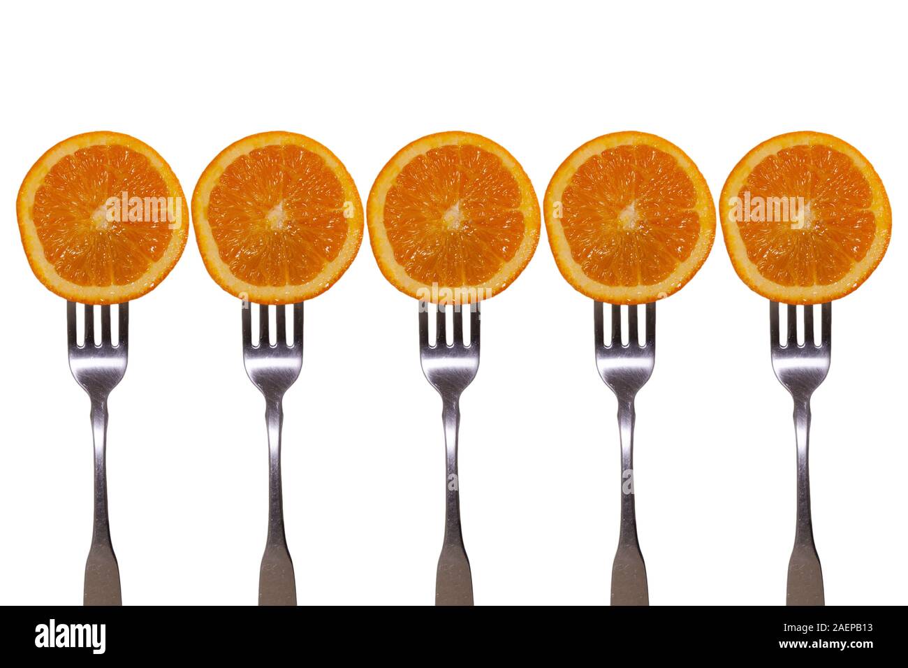 Fruit on forks.  Eat up and get all your nutrients! Stock Photo