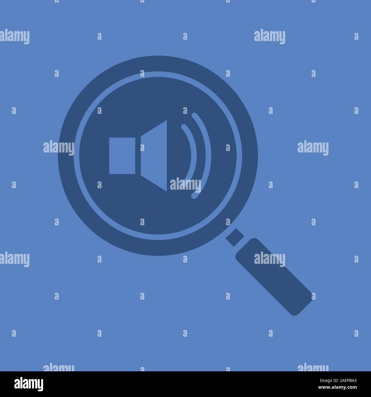 Magnifying glass with loudspeaker glyph color icon. Silhouette symbol. Sound on. Negative space. Vector isolated illustration Stock Vector