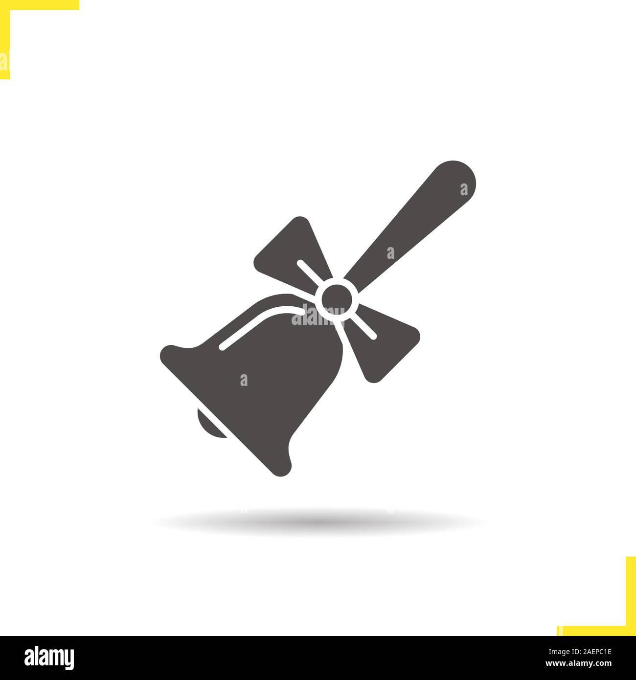 School bell with bow glyph icon. Drop shadow silhouette symbol ...
