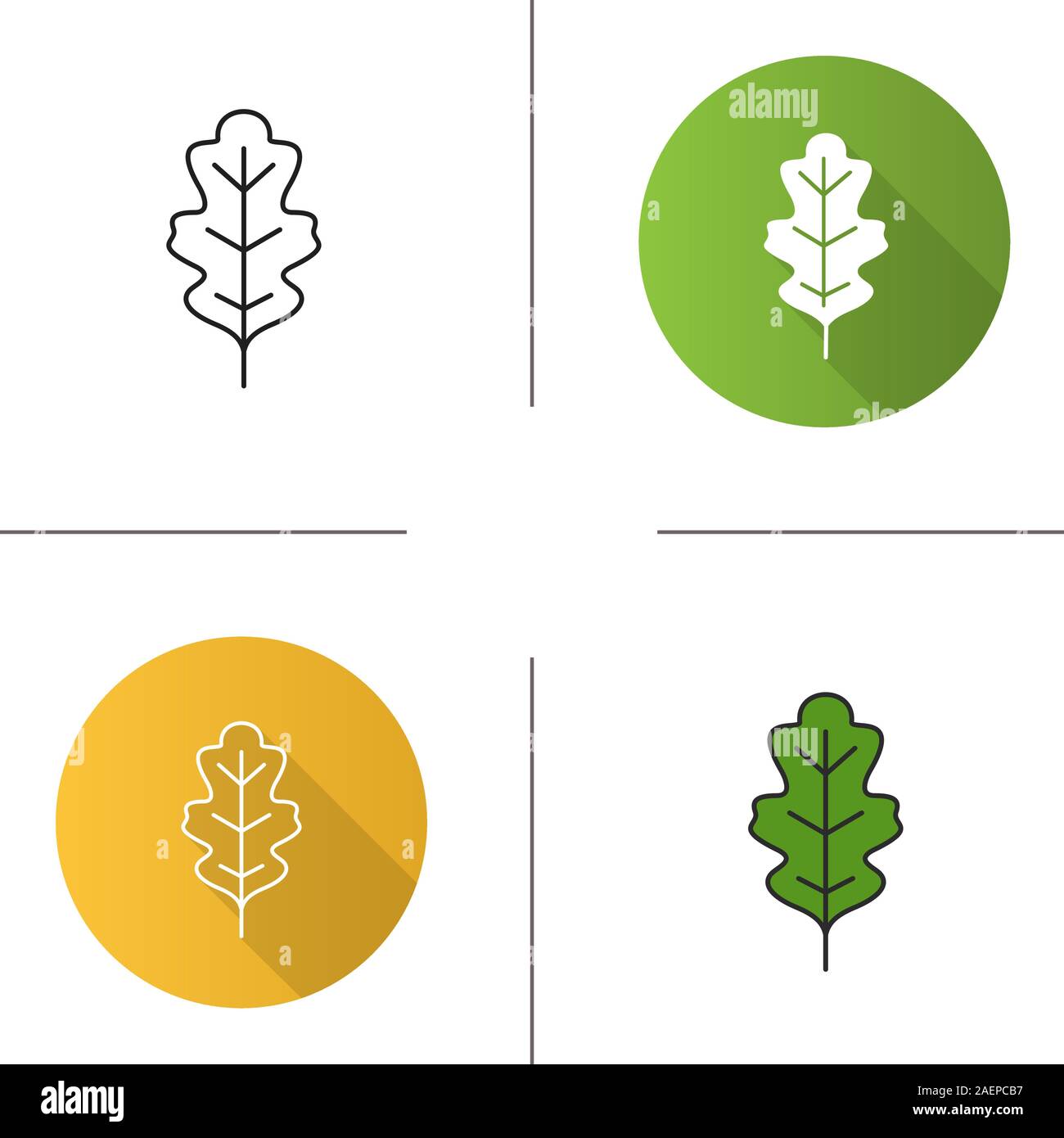 Oak leaf icon. Flat design, linear and color styles. Isolated vector illustrations Stock Vector