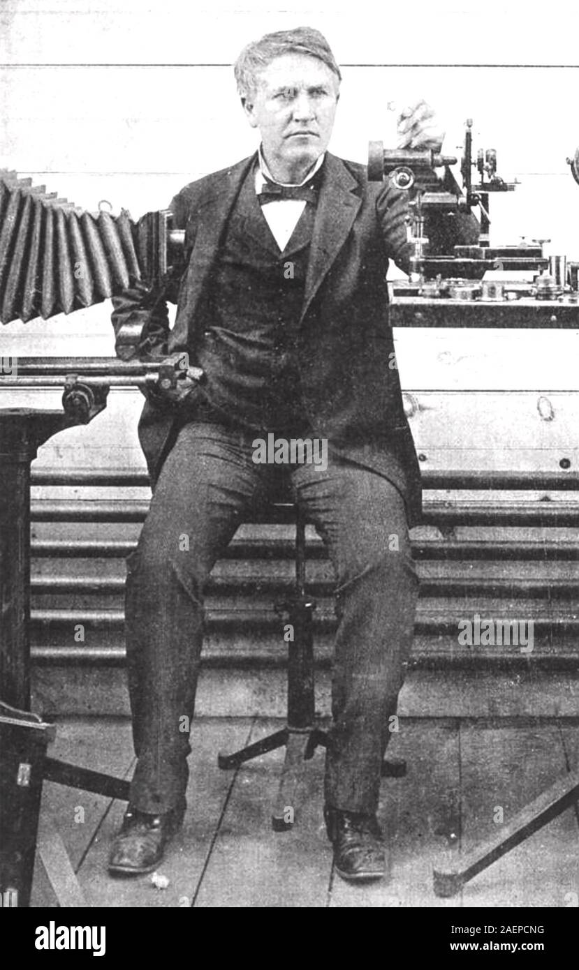 THOMAS EDISON (1847-1931) American inventor with some of his cameras Stock Photo