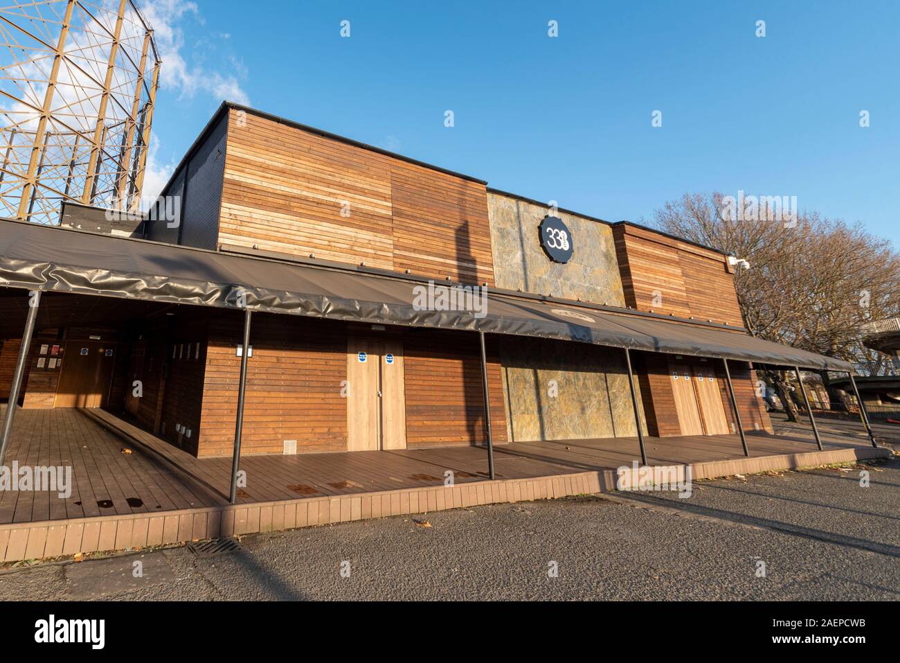 Studio 338 dance club music and arts venue in Greenwich Peninsula, London,  UK near Blackwall Tunnel approach. Building. Space for copy Stock Photo -  Alamy