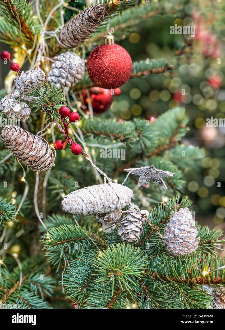 new year greeting template with a decorated noel tree Stock Photo - Alamy