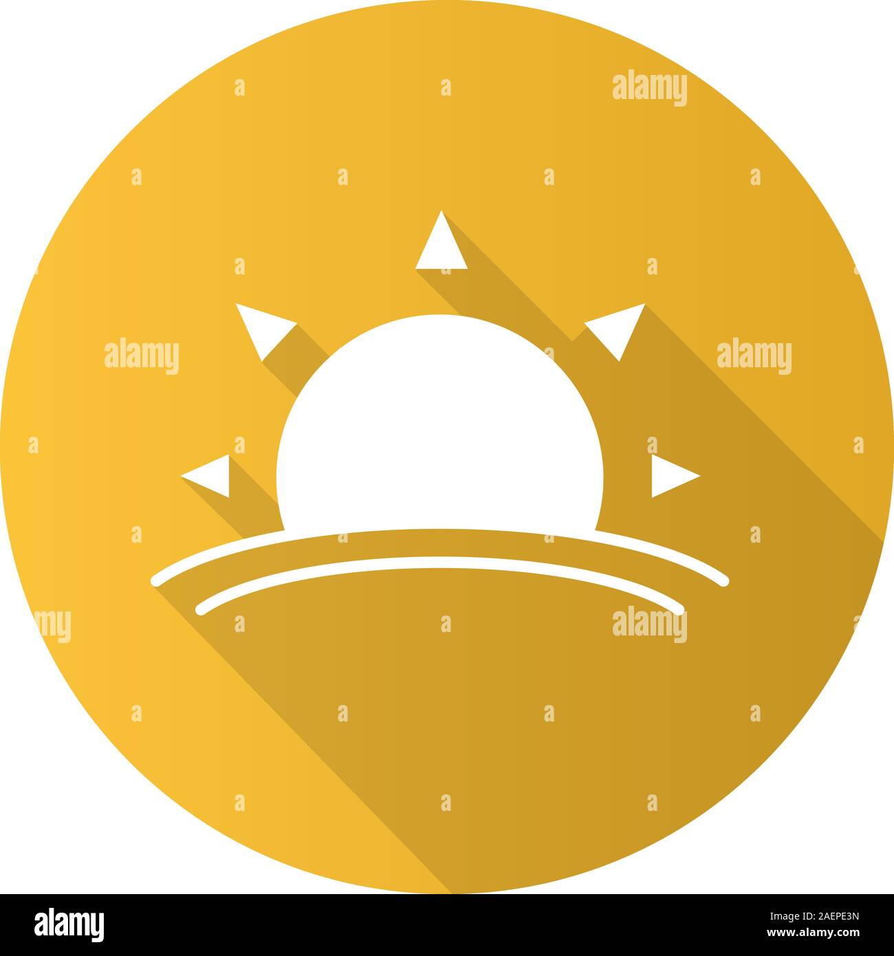Rising sun flat design long shadow glyph icon. Dawn. Vector silhouette ...
