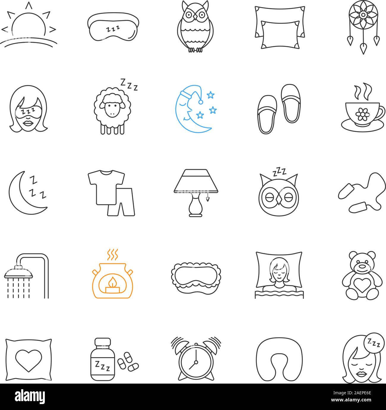 Sleeping Accessories Linear Icons Set Thin Line Contour Symbols