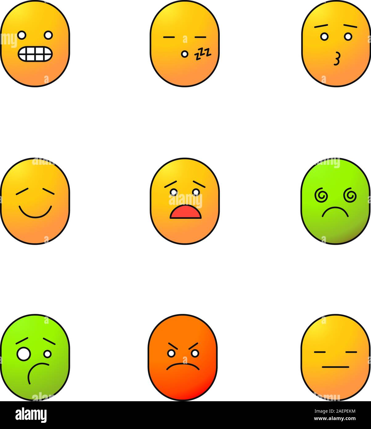 Smiles color icons set. Good and bad mood. Funny, grinning, grimacing ...