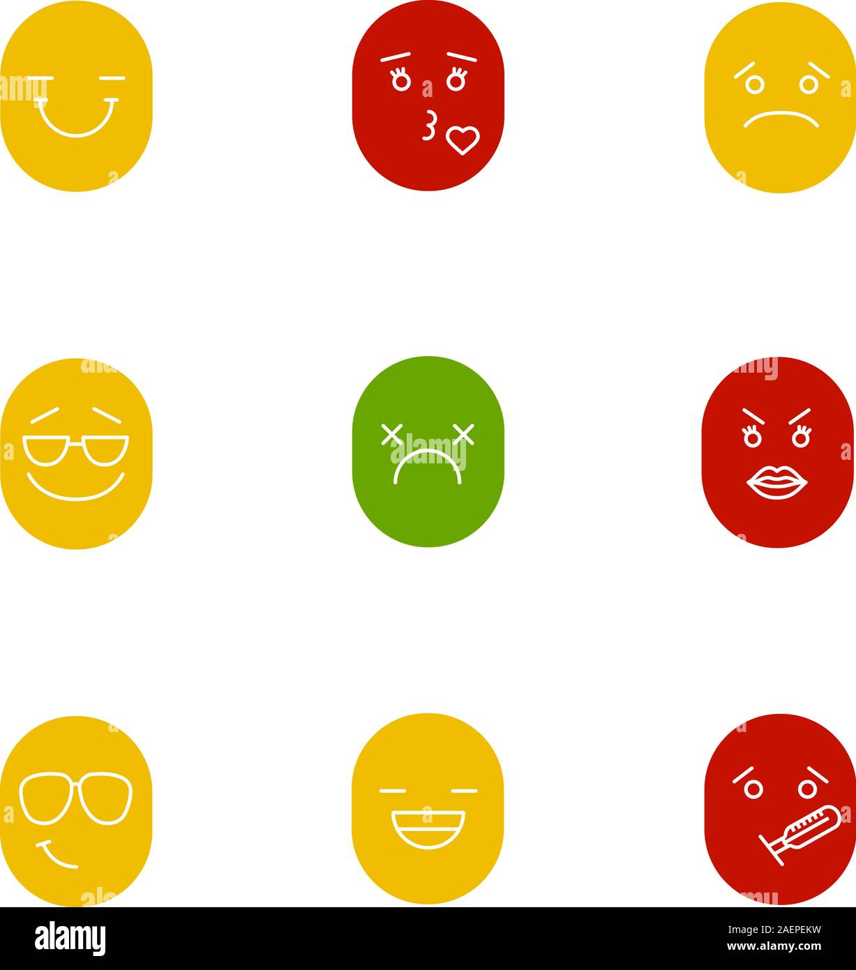 Smiles glyph color icon set. Good and bad mood. Smiling, kissing, sad ...