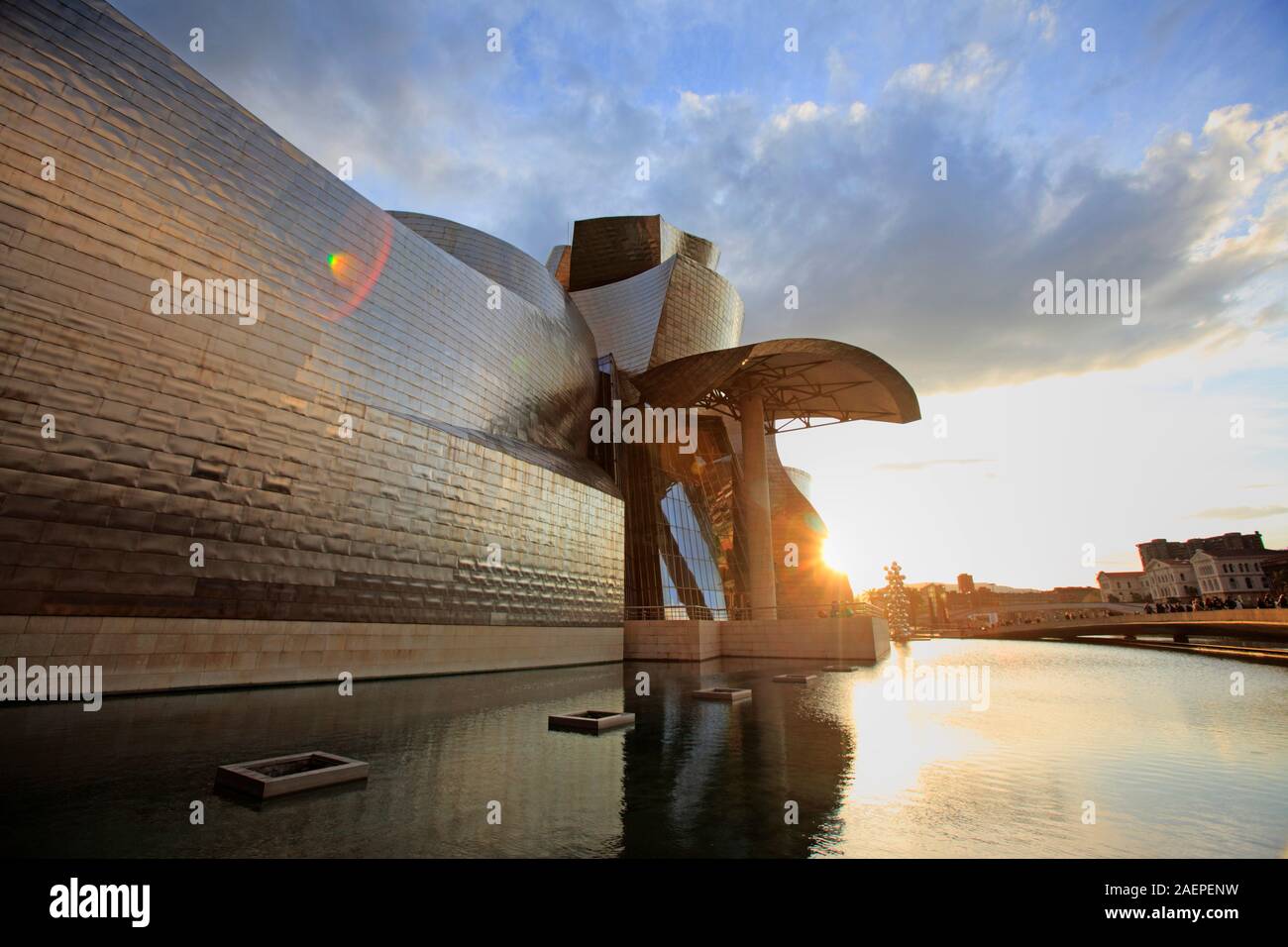 The modern Guggenheim Museum at sunset, Bilbao, Spain Stock Photo