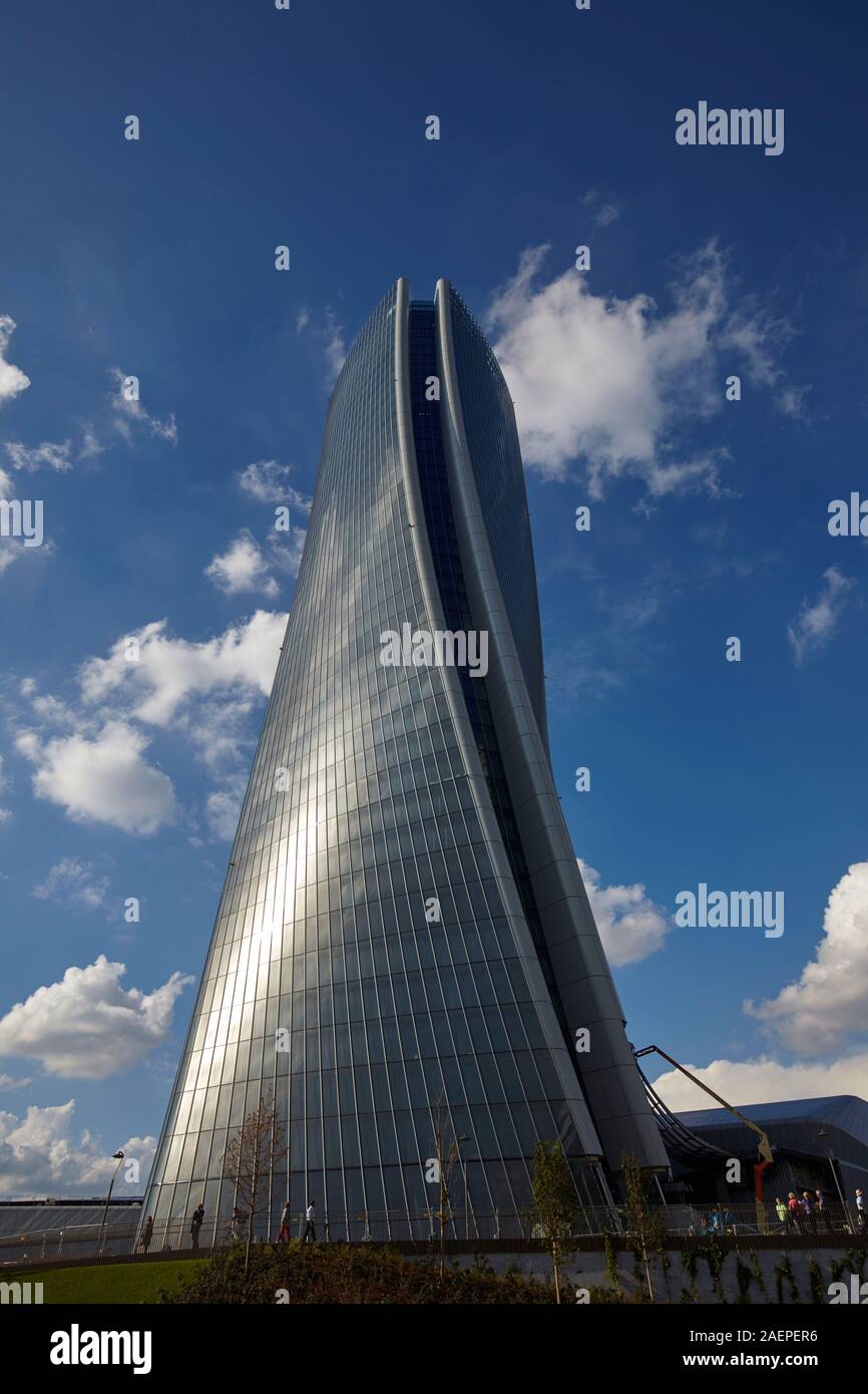 The moder architecture of Generali Tower in the Citylife district , Milan, Italy Stock Photo