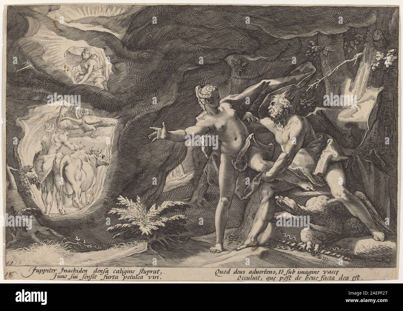 Workshop of Hendrick Goltzius, after Hendrick Goltzius, Jupiter and Io, 1589, Jupiter and Io; 1589 date Stock Photo