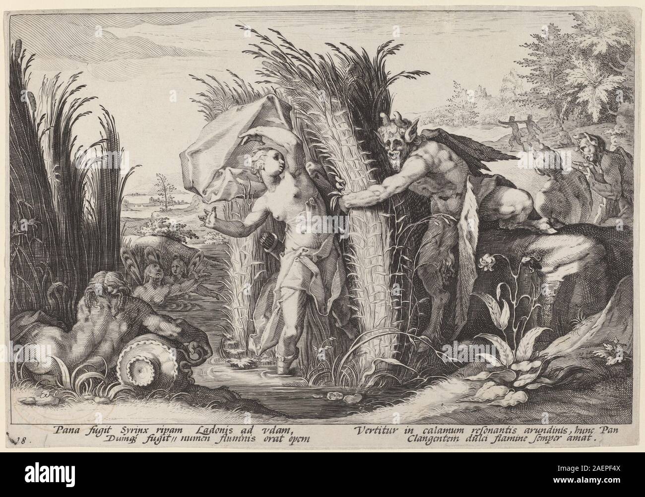 Workshop of Hendrick Goltzius, after Hendrick Goltzius, Pan and Syrinx, 1589, Pan and Syrinx; 1589 date Stock Photo