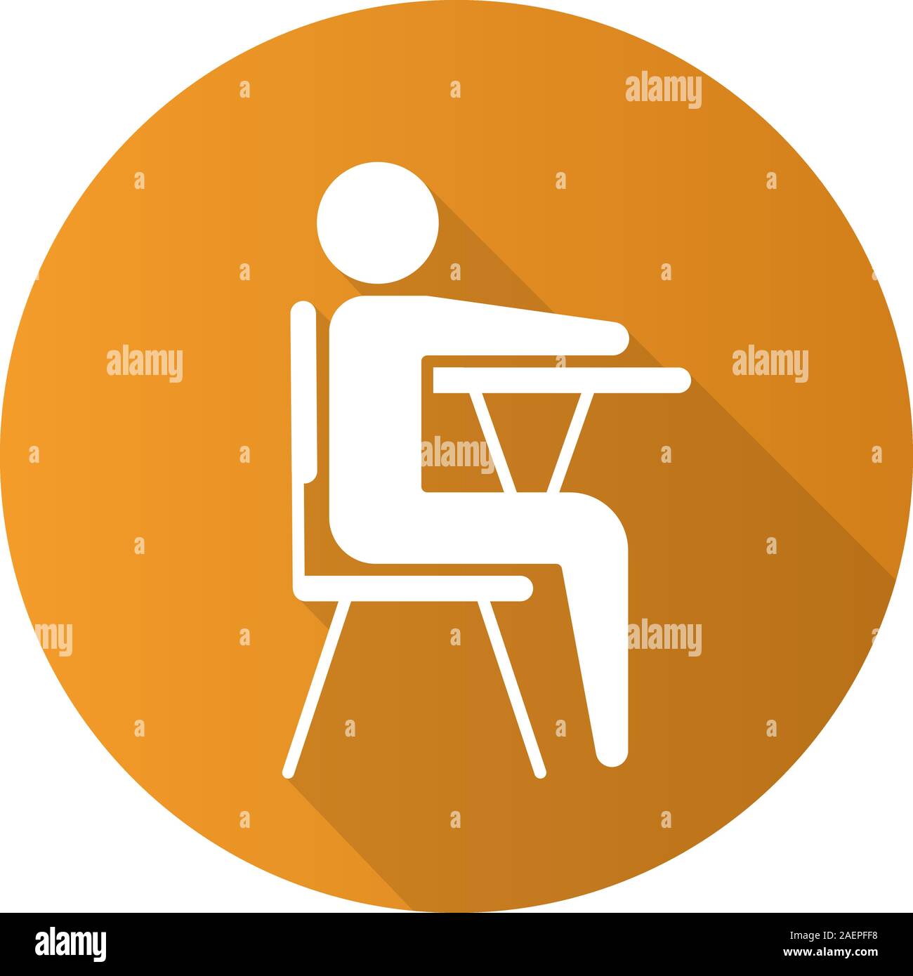 Pupil flat design long shadow glyph icon. School student sitting at ...