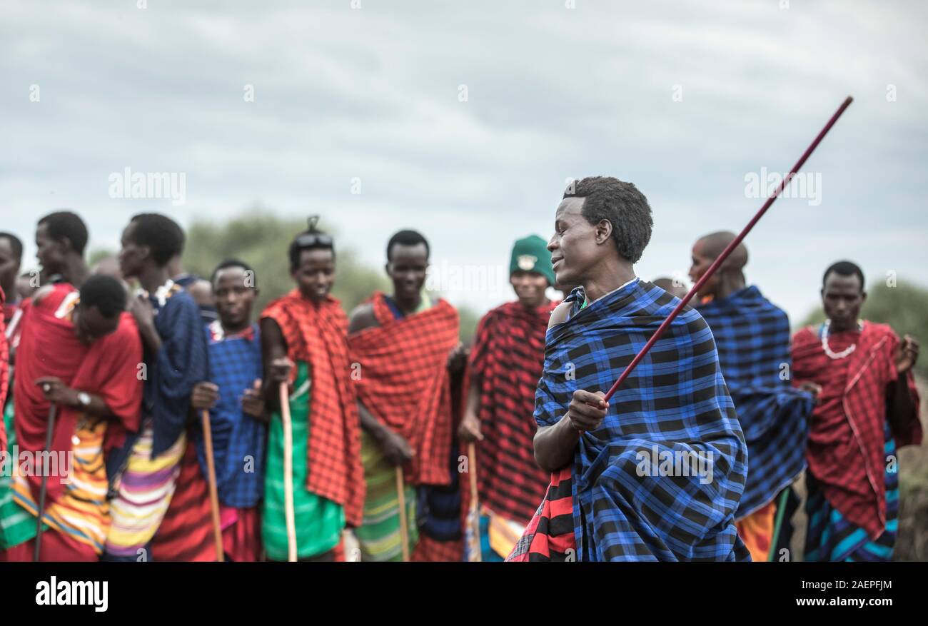 Same, Tanzania, 7th June 2019: maasai men dancing Stock Photo
