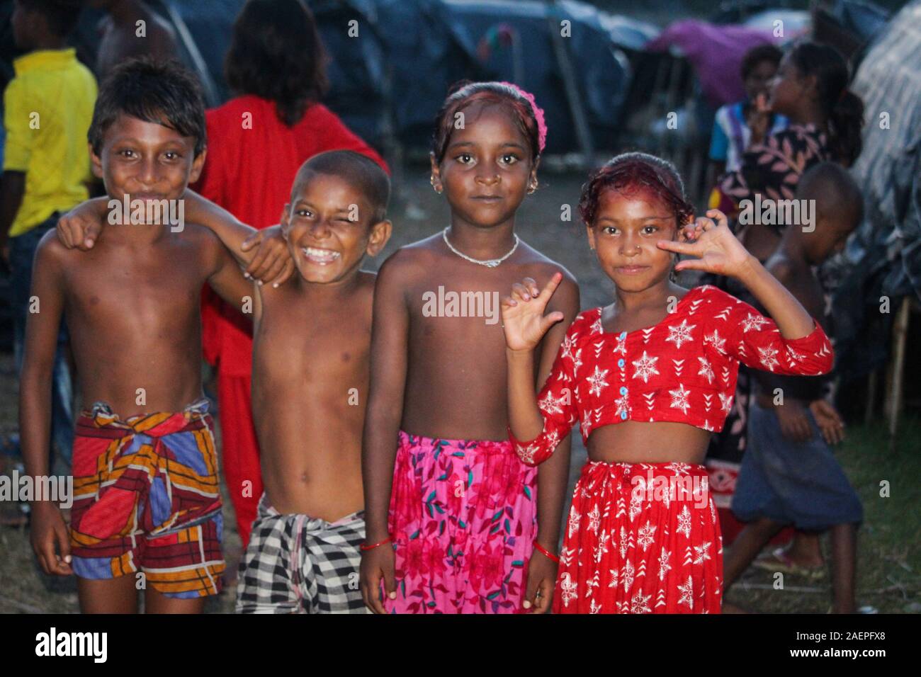 Some of the poorest children in Bangladesh, who are practicing Buddhism Stock Photo