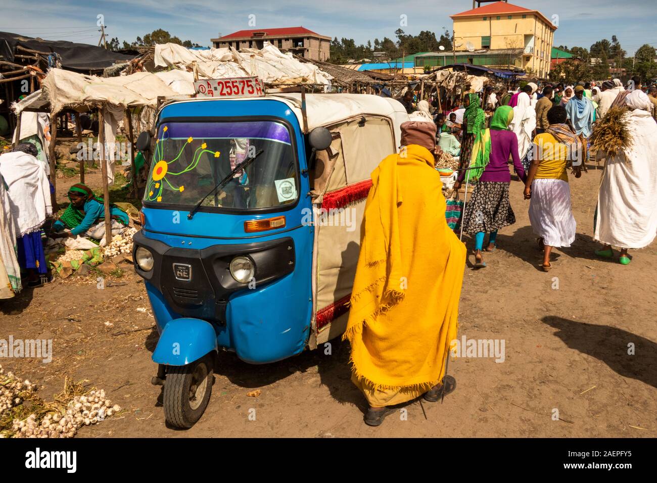 Ethiopia Amhara Region Dabat Small Local Market Transport Bajaj Re Autorickshaw Stock Photo Alamy