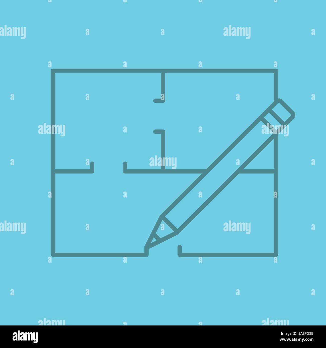 Floor plan linear icon. Flat blueprint. Thin line outline symbols on color background. Vector illustration Stock Vector