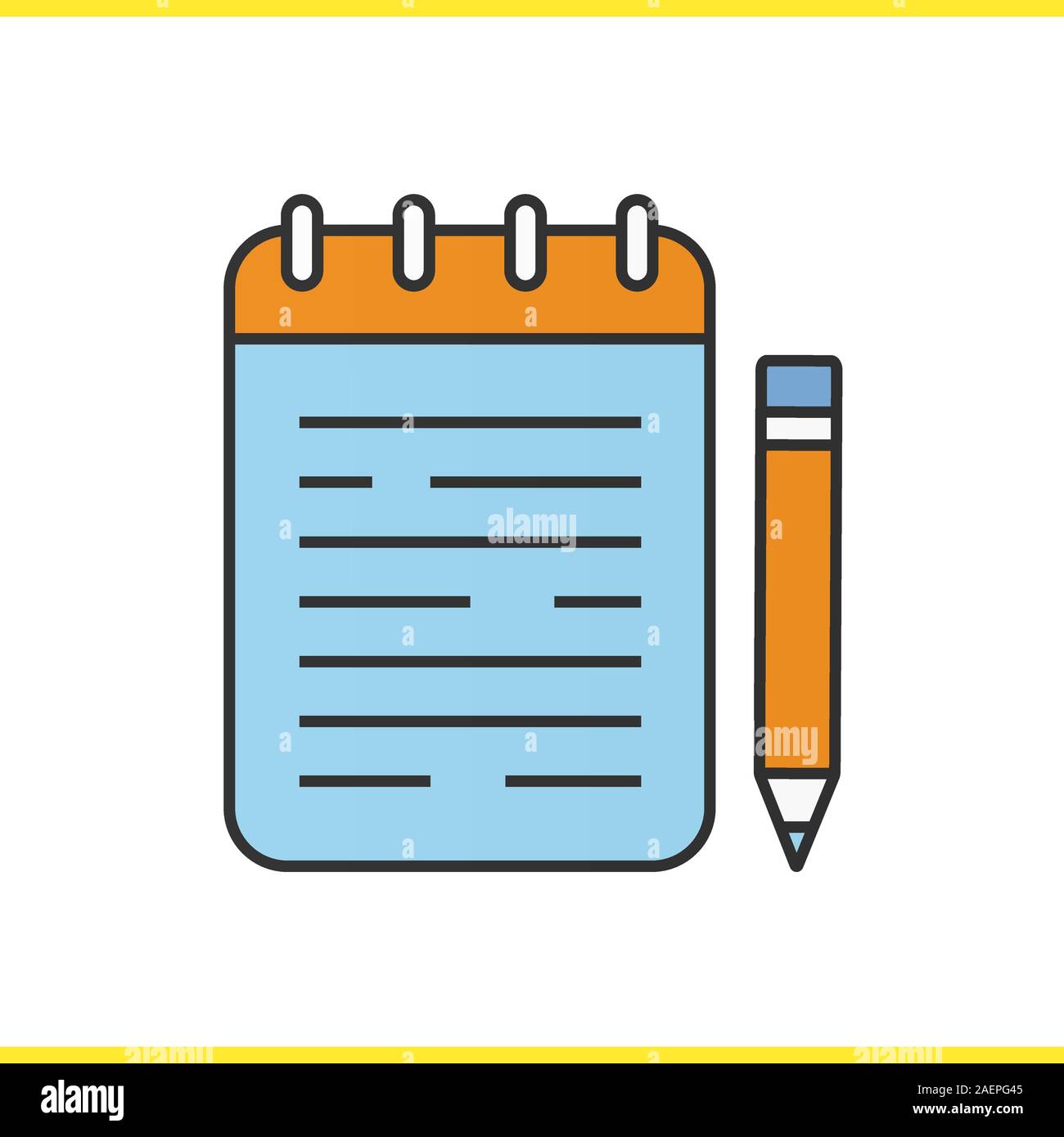 Spiral notepad with pencil color icon. Isolated vector illustration ...
