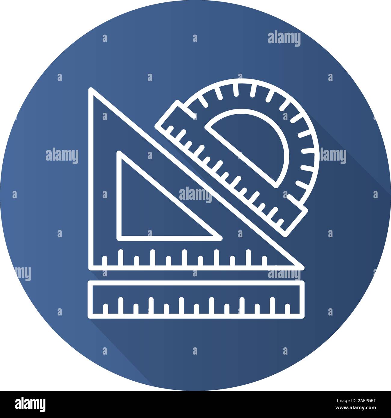 School rulers flat linear long shadow icon. Protractor, transparent and ...