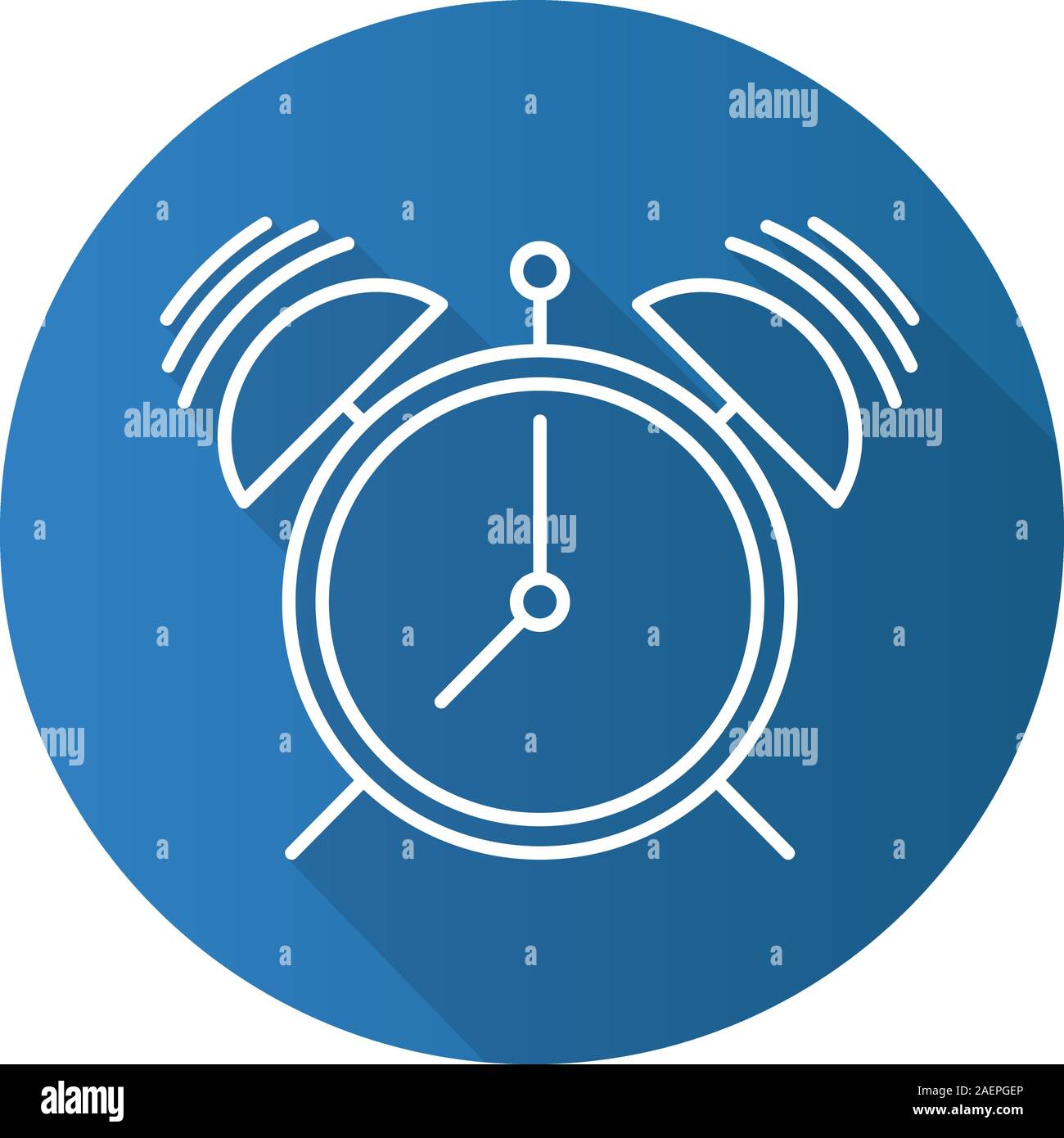 Alarm clock flat linear long shadow icon. Vector outline symbol Stock Vector