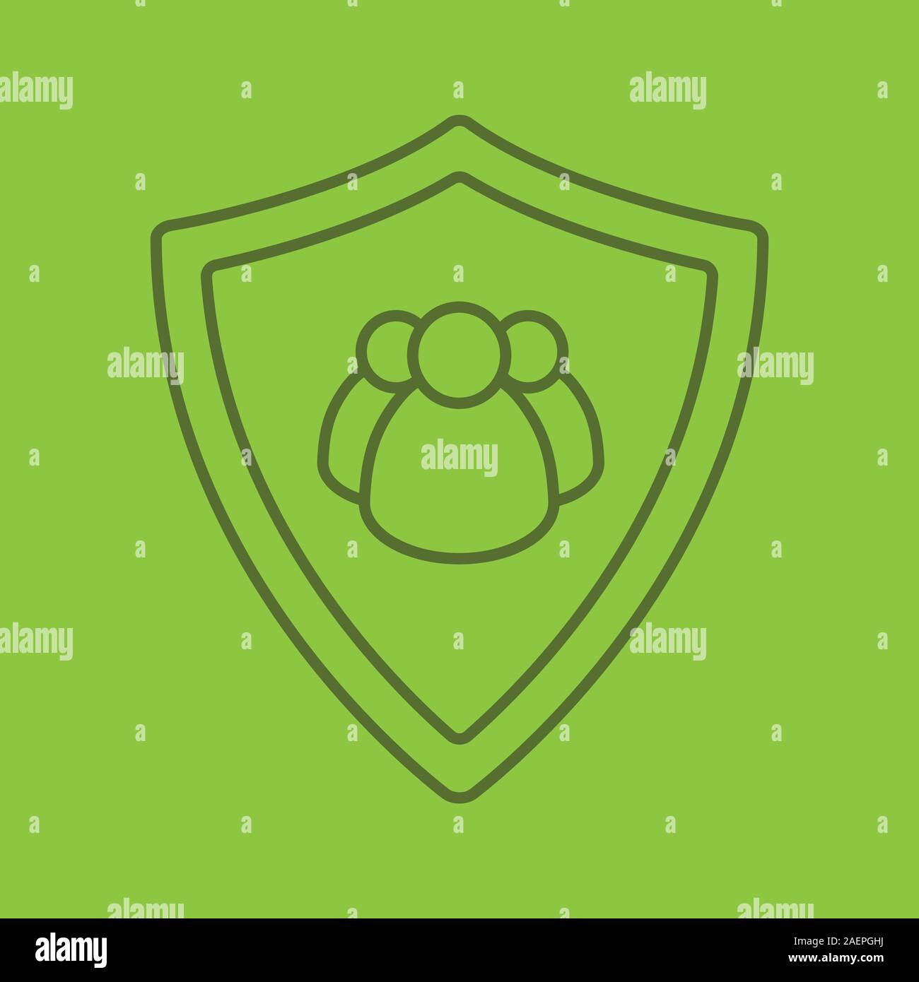 Users protection linear icon. Collective security. Protection shield ...