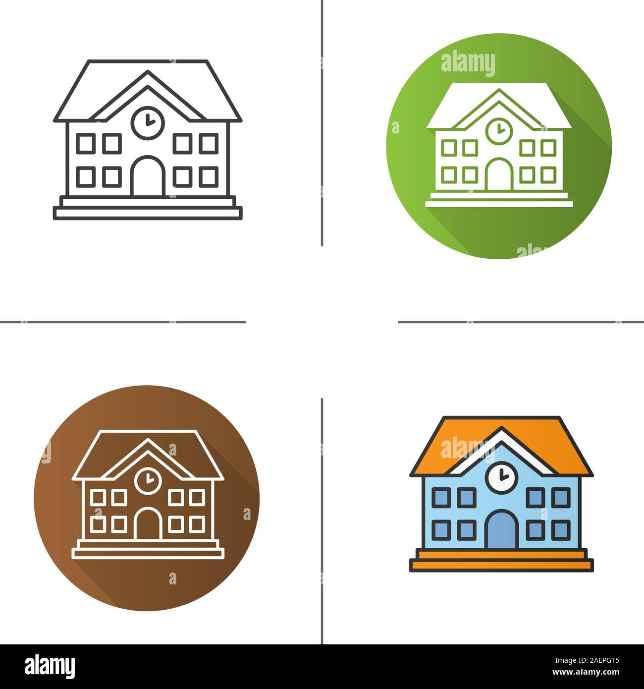 School building icon. Flat design, linear and color styles. University ...
