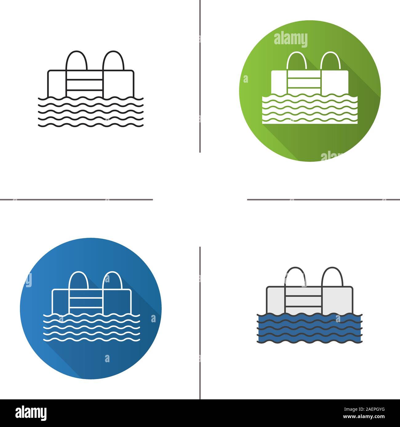 Swimming pool icon. Flat design, linear and color styles. Isolated vector illustrations Stock Vector
