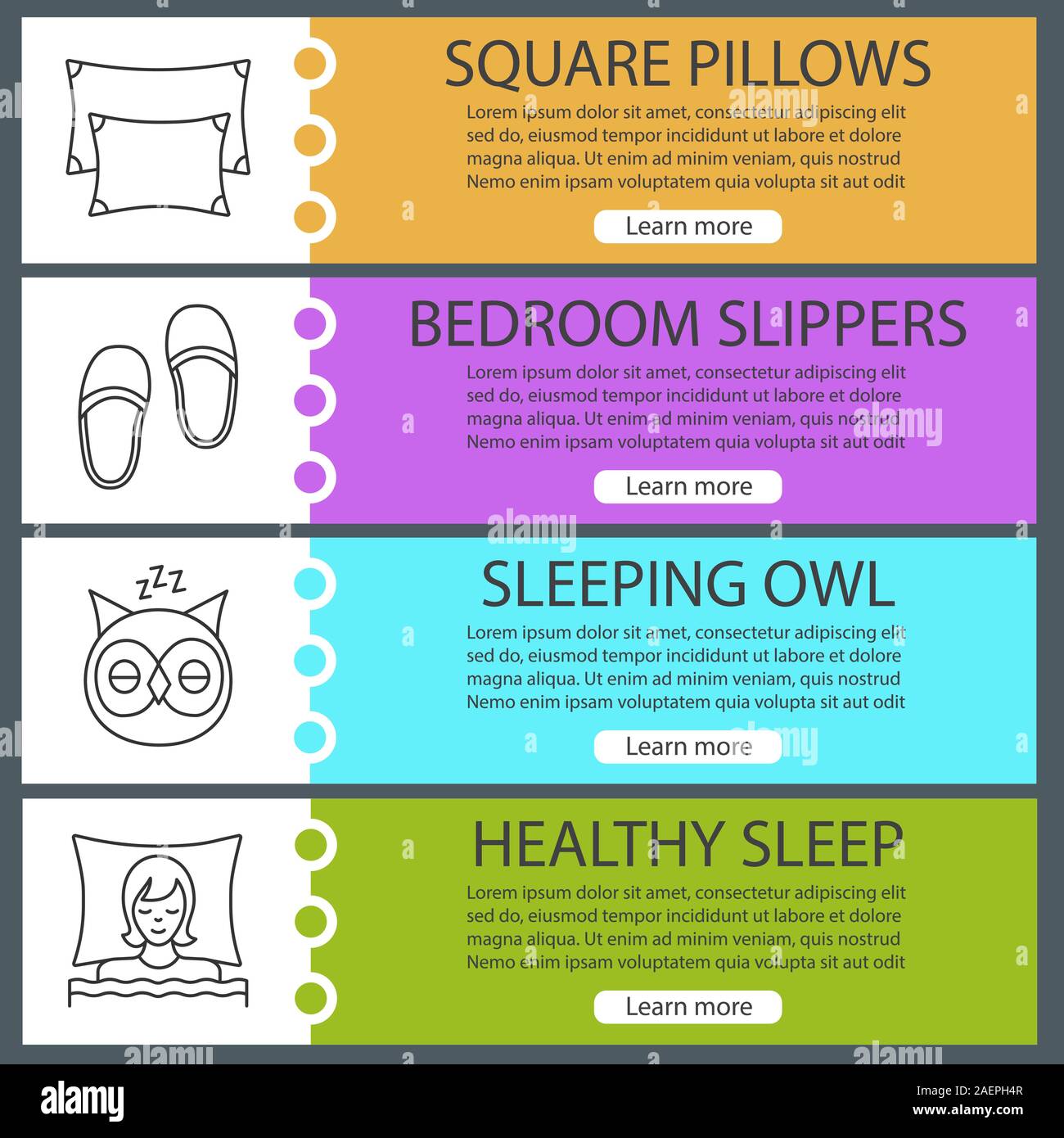 Sleeping Accessories Web Banner Templates Set Bedroom