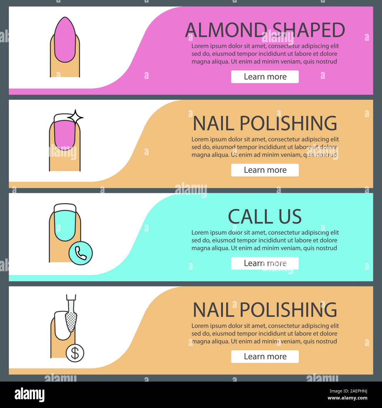 Manicure Web Banner Templates Set Almond Shaped Manicure Nail