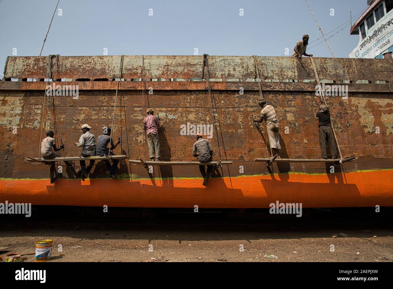 Ship breaking yards and rebuilding vessel, Dacca, Bangladesh, Asia Stock Photo